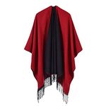 QBSM Shawl Wrap for Women Knitted Ponchos Capes Open Front Cardigan Scarf Blanket for Fall and Winter Red