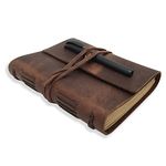 Leather Journal Writing Notebook - Genuine Leather Bound Daily Notepad for Men & Women Lined Paper 240 Kraft Pages, Handmade, Rustic Brown, 13x18cm