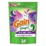 Gain flings! Laundry Detergent Soap Pacs, HE Compatible, 24 ct, Long Lasting Scent, Moonlight Breeze, Green