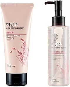 The Face Shop Rice Water Bright Double Cleanser Set – Light Cleansing Oil (150ml) & Foaming Face Wash (150ml) | Korean Skincare with Rice Extract | Removes Makeup, Deep Cleanses, Brightens & Hydrates | 2-Step Facial Cleanser Duo