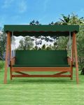 Kybolt Wooden Patio Swing with Adjustable Canopy,3-Seater Wood Patio Swing Bench Bed with Removable Cushion,Patio Swing Glider with Flatbed for Backyard Garden Balcony Poolside