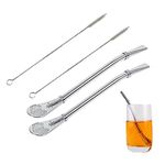 TXIN 2 Pack Stainless Steel Drinking Spoon Straws Yerba Mate Bombilla Gourd Drinking Filter Straws Stirrer with 2Pcs Cleaning Brush