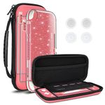 DLseego Carrying Case for Nintendo Switch lite, Newest Design Portable Travel Carrying Case 4 in 1 Accessories Kit with 1 Pcs Glitter case, 2 Pcs Screen Protectors and 4 PcsThumb Grips Caps - Pink