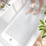 HITSLAM Bathtub Mat Non Slip, 89 x 40cm Long Bath Tub Mat, Machine Washable Bathroom Shower Mat with Suction Cups and Drain Holes, Quick Dry and Easy to Clean, Bathroom Accessories, Clear
