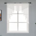 Swag Sheer Valance Curtains for Living Room, Color Matching Kitchen Swag Valance for Farmhouse Window, Rod Pocket Voile Swag Tailored Curtain Valance for Bedroom Bathroom White 39WX39L Inches