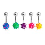 BodyJewelryOnline 5 Pack Belly Button Ring Navel Piercing with Spike Silicone Ball, Stainless Steel