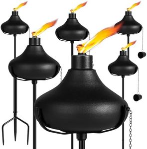 FAN-Torches 24.5 Oz Home Garden Torch Set of 6, Outdoor Metal Torch Garden Décor,55-Inch Upgraded Citronella Torches with 3-Prong Grounded Stake, Metal Light Torches for Party Patio Pathway