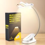 Glocusent Rotatable Book Light for Reading in Bed, 16LEDs Dual-Row Design with Timer, Stepless Dimming & Color Adjustment, 1000mAh Rechargeable Reading Light for up to 100hrs