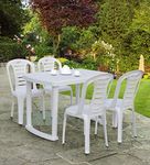 Petals Sultan Rectangular Plastic Dining Table 4 Seater | Fiber Dinning Room Set for Garden & Outdoor | 1 Dining Table with 4 Chairs | (White)