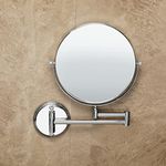 FORTUNE Stainless Steel Wall Mounted Magnifying Shaving Mirror, Makeup Mirror, Two Sided Glass, Adjustable Mirror for Bathroom/Hotel/Vanity Room- Round Shape Chrome Finish