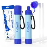 Purewell Outdoor Water Filter – 0.01 μm ultra-fine filter removes 99.99% of bacteria & heavy metals | 1500L filter capacity | Portable drinking water filter with Carabiner for survival & outdoor