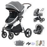 BEBBY 3 in 1 Pram, City Strollers with Seat,Stroller 3 in 1 Travel Stroller with Adjustable-Height Push Handle Stick Stroller, Landscape Combined Strollers High Aluminium Frame (D2-DEEPGREY-UK, D2)