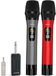 Wireless Microphone, Bietrun UHF Metal Dual Handheld Cordless Dynamic Mic System with Rechargeable Receiver, 1/4‘’Output, for Karaoke, Church, Speech, Wedding, Party Singing(160 ft Range)-Auto Connect