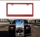 Plate Jade Car 100% Real 3k Twill Weave Carbon Fiber License Plate Frame Cover, Glossy UV Protection, Front/Rear Fit for USA/Canada/Mexico Standard Size 6.25"" x 12.25"" (RED)