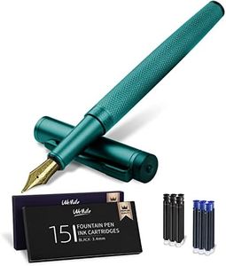 WEMATE Fountain Pen Set - Fine Nib, Refillable, 30 Ink Cartridges (15 Black & 15 Blue), with Converter, Classic Metal Pen in Luxury Gift Case for Men and Women Writing - 0.5MM, Green