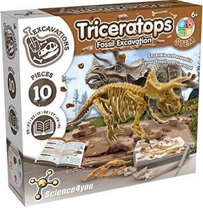 Science4you 80002266 Triceratops Fossil Escavation – Scientific Toy – Dinosaurs, 10 Pieces and Multilingual Educational Book – Original Children 6-8 Years