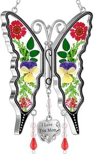 KY&BOSAM Gifts for Mom Butterfly Suncatcher Mom Gifts Mothers Day I Love You Mom Stained Glass Sun Catcher for Window Hangings Wind Chime Ornament Birthday Gift for Mother`s Day Valentine`s Christmas