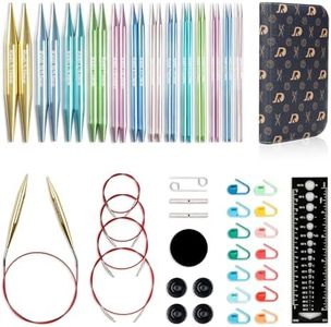 RUIDI Circular Knitting Needles Set, 13 Sizes Aluminium Interchangeable Circular Knitting Needles Set with Case & Accessories, 4" (10cm) | (2.75mm to 10mm) (Muticolour)
