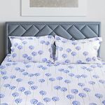 Spread Spain The White Cotton Print Bedsheet, 500 Thread Count Super King Size with Two Pillow Cases (Indigo)