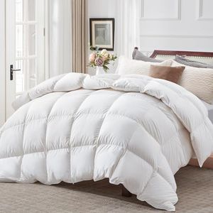 Globon Down Feather Comforter Queen Size,Luxury Hotel Collection Duvet Insert for All Season,Noiseless Shell,700 Fill Power,Medium Weight with Corner Tabs, White