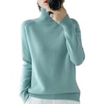 BAWUTZ Cashmere Sweater for Women, Women's Turtleneck Sweater, Long-Sleeved Sweater, Casual Sweater, Stand-up Collar Knitted Sweater, Long-Sleeved Turtleneck Sweater for Autumn Winter (Grün,M)