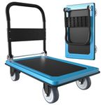 WUD Push Cart, Folding Mobile Platform Trolley, 360 Degree Swivel Wheels, 35.4 “L x 23.6 ”W, 1100 lb. Load Capacity, for Luggage, Travel, Moving, Shopping, Office, Blue