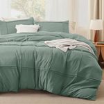 Bedsure Grid Tufted Duvet Cover Queen - Shabby Chic Duvet Cover Set, 3-Piece Queen Size Boho Bedding Set for All Seasons, 1 All-Season Duvet Cover & 2 Pillowcases(Green, Queen, 90"x90")