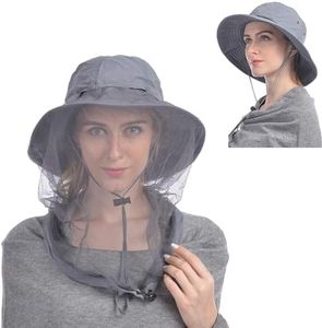 USHAKE Head Net Hat, Safari Hat Sun Hat Bucket Hat with Hidden Net Mesh Grey