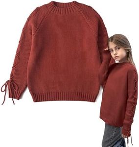 Curipeer Girls Sweaters Crewneck Long Sleeve Lace Up Pullover Knit Tops 5 Years