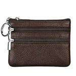 Women's Genuine Leather Coin Purse Mini Pouch Change Wallet with Keychain,coffee