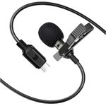 BassDrops Lavalier Collar Mic USB Type C Professional Lapel Clip-on Mic Omni Condenser Little Mic for Video Recording Noise Reduction Mic for YouTube Vlogging Interview on Android(1.5 Meters)