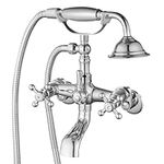 Aolemi Polish Chrome Clawfoot Faucet Wall Mount Tub Filler Bathroom Mixer Shower Faucet Set For Bathtub with Handheld Shower Sprayer and Tub Spout Double Cross Handle