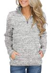 Ladies Long Sleeve Hoodies Quarter Zip Jacket Stand Collar Pullover Sweatshirt with Pockets LightGray Medium