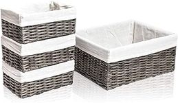 Farmlyn Creek 4 Pack Rectangular Wicker Storage Baskets with Liners - Small Decorative Bins for Organizing Shelves (2 Sizes, Gray)