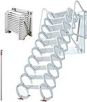 INTBUYING 9.8ft Attic Extension Loft Ladder Attic Loft Pull Down Ladder 12 Steps Wall Mounted Folding Step Ladder Stairs Mg-Al Alloy White (White)