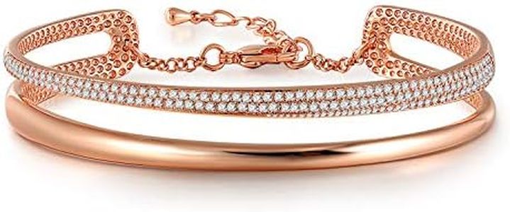 Angelady Bracelet Femme Argent Bracelet or Rose avec des Cristaux, Jonc Rose Dore Bracelet Amitie Cadeau Anniversaire Cadeau Fete des Grand Mere -avec Boîte Cadeau