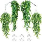 Allazone 4 PCS Reptile Plants Hanging Fake Vines, Artificial Leaves Climbing Terrarium Plant with Suction Cup for Bearded Dragons Pets Hermit Crab and Tank Habitat Decorations