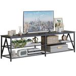 Katrawu TV Stand for TV up to 75 Inch, Long 70" TV Cabinet with 3-Tier Storage Shelves,Entertainment Center TV Console Table for Living Room with Industrial TV Metal Frame, Black Oak