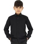 Boys Soft Cotton Blend Slim Fit Classic Collar Dress Black Shirt, Long Sleeve, Easy Iron Special Occasion Shirts Size 13 Years