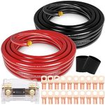 Taukealugs 1/0 Gauge Wire Copper Clad Aluminum CCA 40FT Black/Red with 0ga lugs,250A ANL Fuse Holder and Heat Shrink Tube - Battery Power/Ground Cable,Car Audio Speaker,RV Trailer Amp Wiring kit