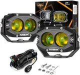 Auxbeam 4 Inch Amber Fog Light, 60W Square Pod With 5050 LED Yellow Spot Lens Beam Offroad Driving for Jeep Motorcycle SUV Trucks Boat (2 Pcs)