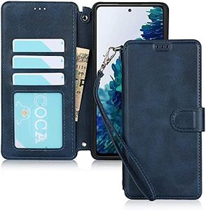 Cavor Case for Samsung Galaxy S20 FE 6.5'' Luxury Cowhide PU Leather Wallet Case, Flip Folio Case Cover with [Kickstand Function] and [Card Slots Holder] & [Wrist Strap Lanyard] Magnetic Protective Phone Case for Galaxy S20 FE-Blue