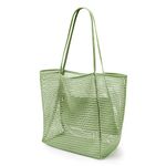 KALIDI Mesh Tote Bag,23L Beach Bag Extra Large Tote Bags for Women with Zip Pocket Shoulder Bag Summer Beach Bags Reusable Shopping Bag for Picnic Holiday Travel Grocery,green