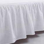 meadow park Washed French Linen Bed Skirt, Dust Ruffle, King Size, Super Soft, Ruffle Style, White Color