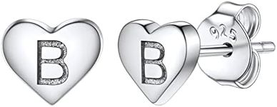 Silvora 925 Sterling Silver Heart Initials Earring for Women Letter B Earring Stud for Girls Love Jewelry BIrthday Gift