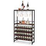 TANGZON 32 Bottle Wine Rack, 6-Tier Wine Bar Cabinet with Glass Holder, Table Top & Anti-toppling Device, Floor Freestanding Bottle Holder Display Shelves for Home Kitchen Pantry Cellar