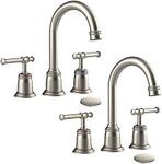 Classical 8 inch Bathroom Faucet, Bathroom faucets for Sink 3 Holes, Widespread Brushed Nickel Bathroom Faucet with Pop Up Drain and cUPC Lead-Free Hose (Brushed Nickel 2 Packs)