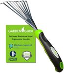 Garden Guru Stainless Steel Hand Rake Soil Tiller with Ergonomic Handle, Great for Gardening, Cultivating, Loosening Soil & Spreading Mulch