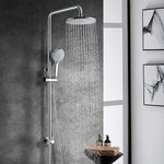 Shower Riser Rail Kit, Uvish Stainless Steel 9” Rain Shower Head with 180cm Hose, Handheld Shower Head, Holder & Brass Shower Diverter, Shower Set with 4 Spray Modes, Chrome