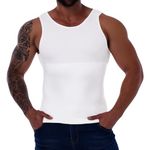 Gleefeat Mens Shapewear Slimming Body Shaper Compression Shirt Tummy Control Undershirt Abdomen Gynecomastia Tank Top Vest White